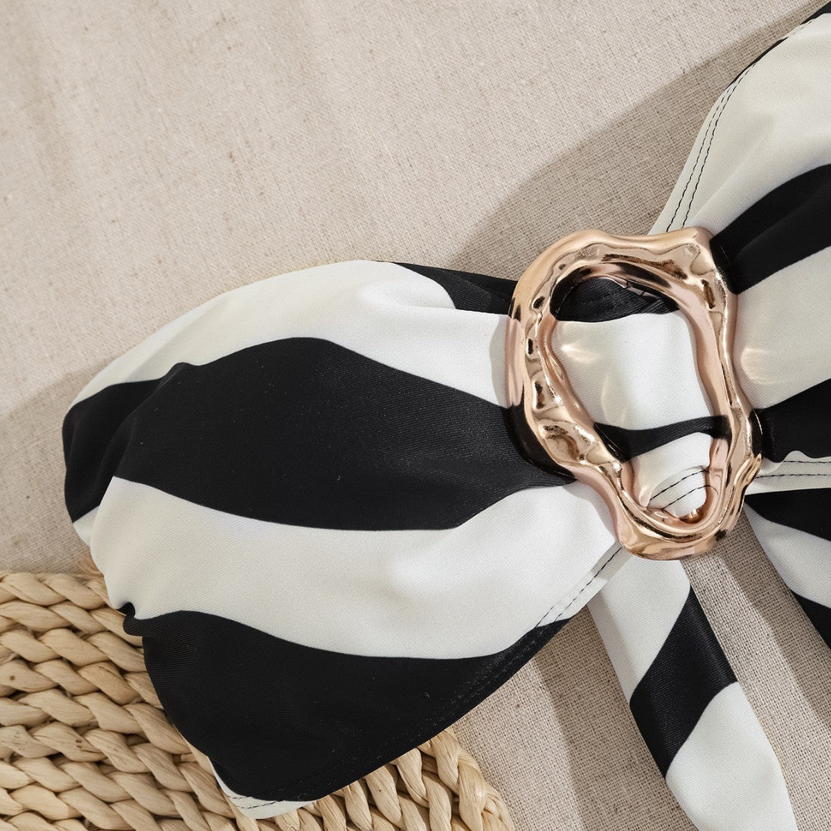 Women's Bandeau Bikini with Fashionable Buckle Detail and Asymmetric Cut
