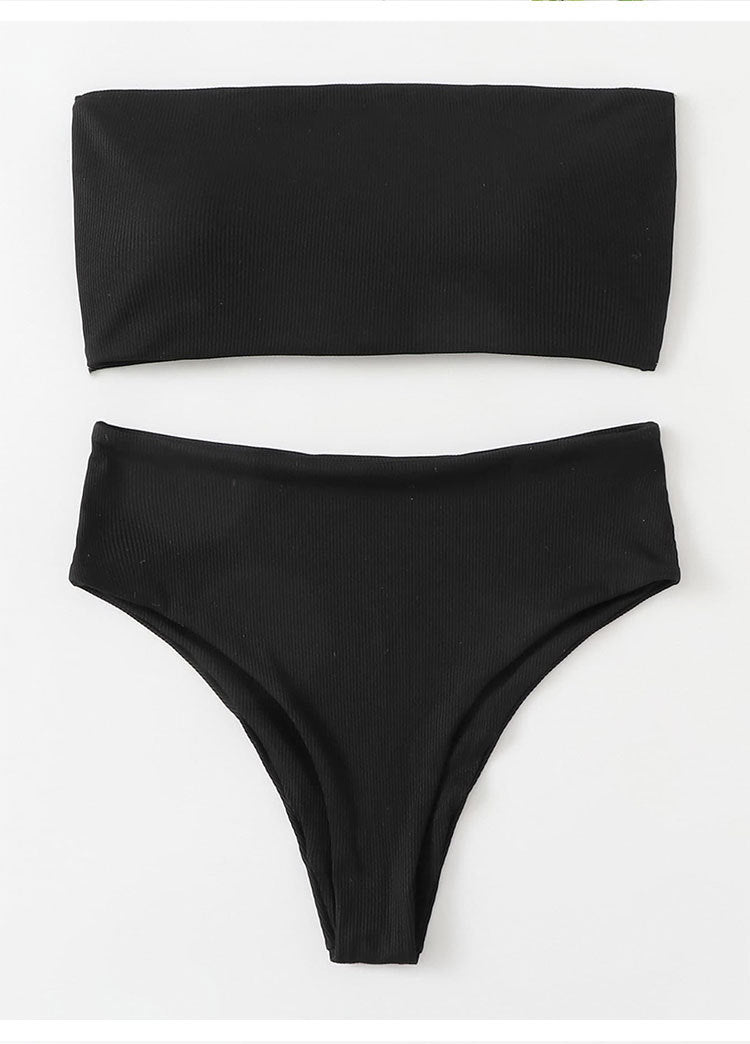 Women's High-Waisted Striped Bandeau Bikini
