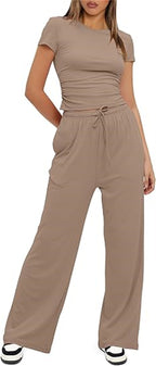 Casual Two-Piece Set with Cropped Top and Wide-Leg Pants