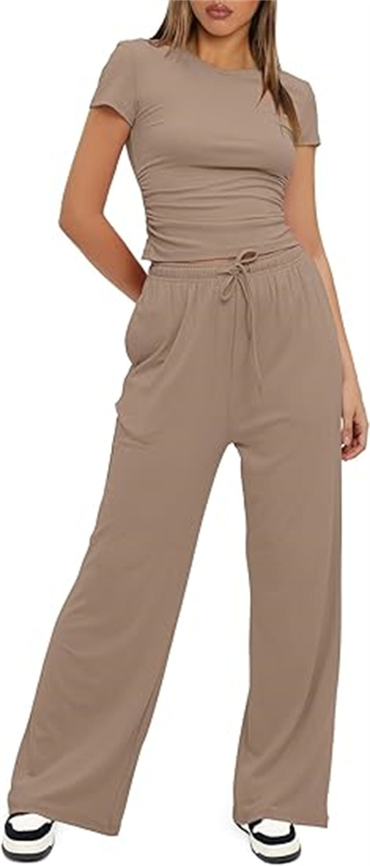 Casual Two-Piece Set with Cropped Top and Wide-Leg Pants