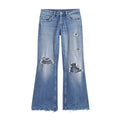 Women's Flared Jeans with Distressed Effects and Frayed Hems