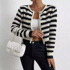 Women's Striped Cardigan with Decorative Buttons