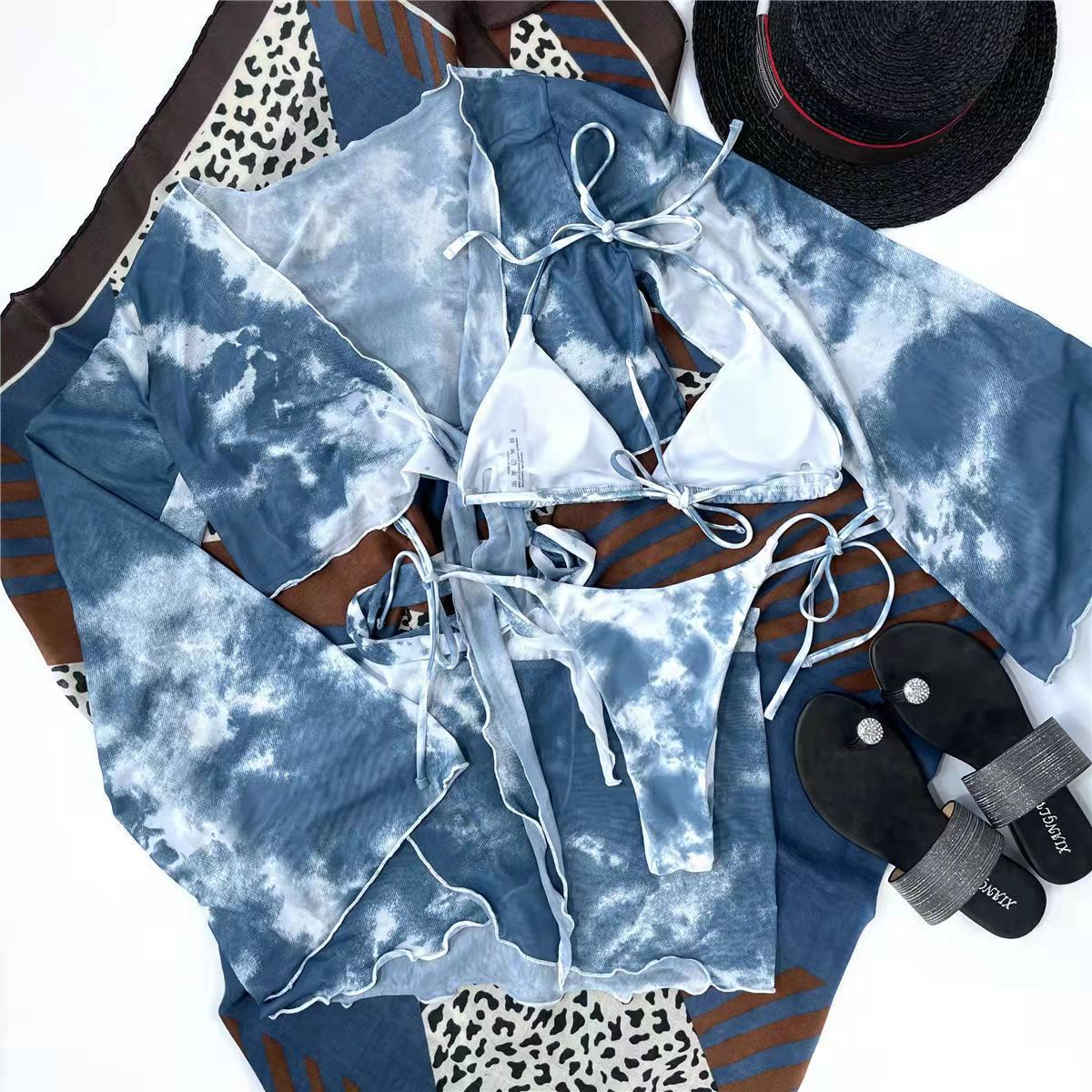 Women's Long-Sleeve Wrap-Look Swim Set