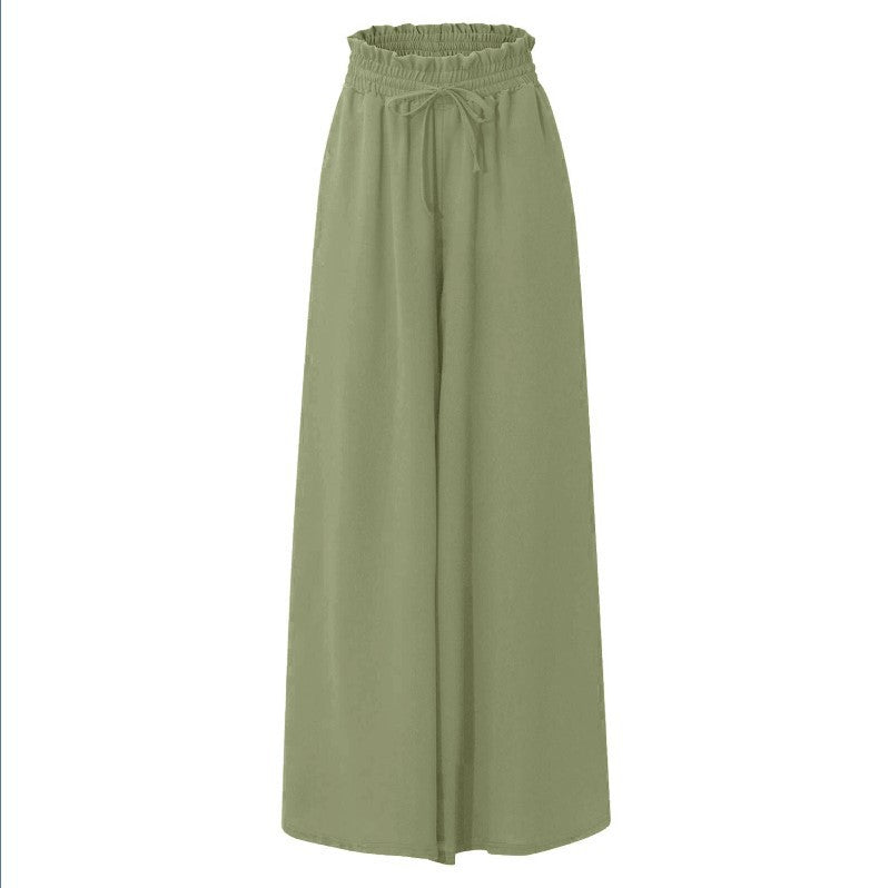 Women's Elegant and Airy Wide-Leg Trousers with Elastic Waist and Pockets