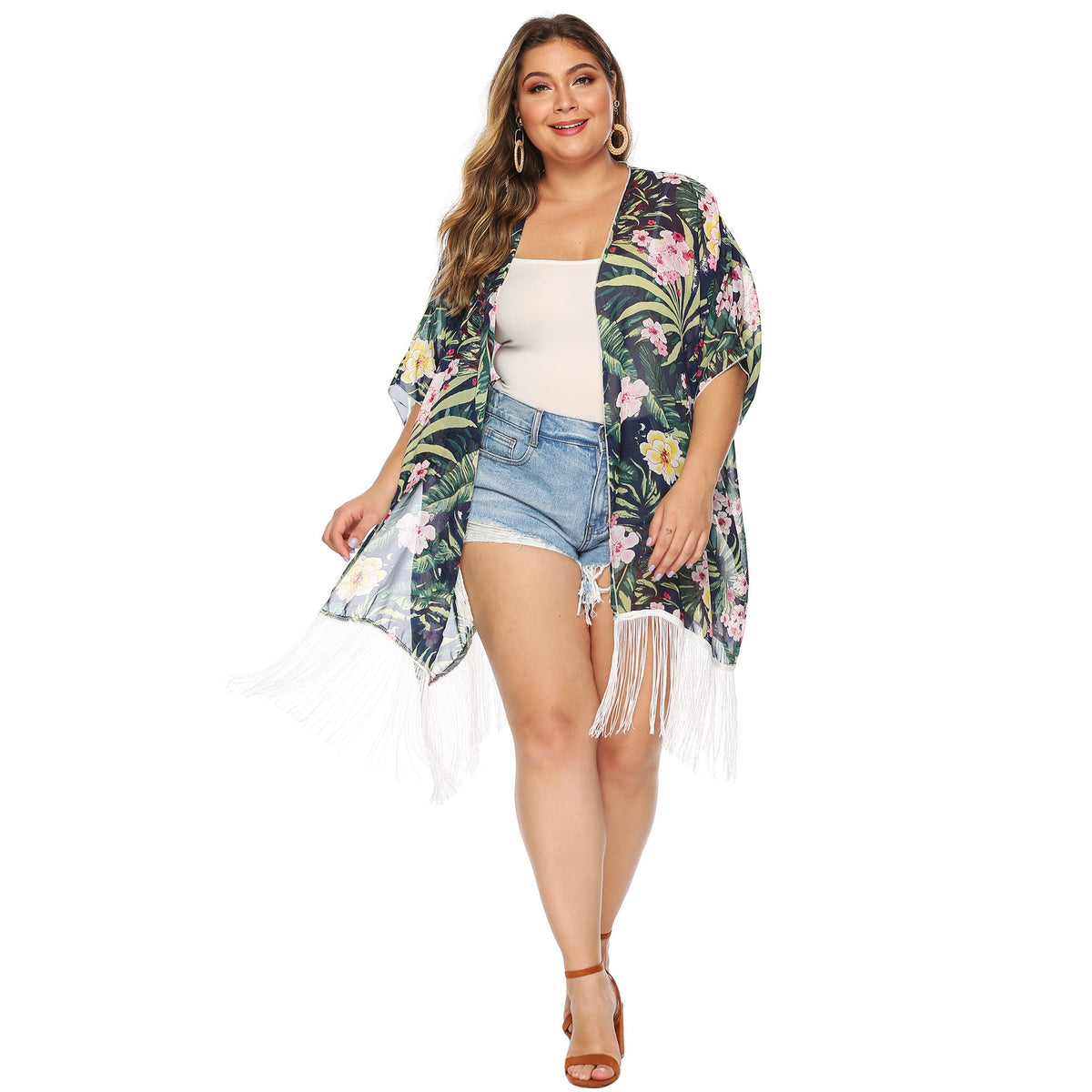 Women's Airy Beach Kimono with Fringed Accents