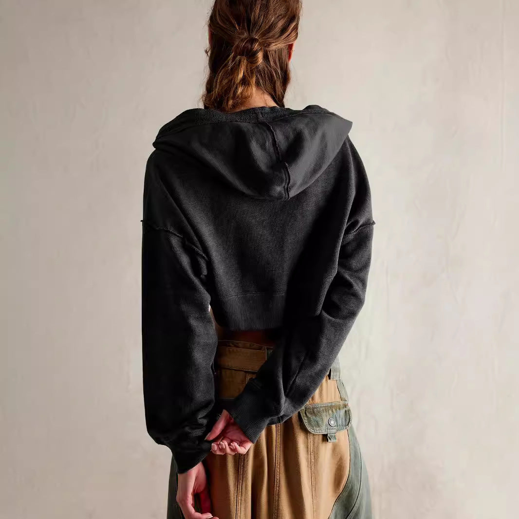 Cropped Sweatshirt with Kangaroo Pocket
