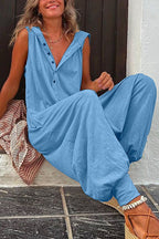 Women's Casual Jumpsuit with Hood and Button Details