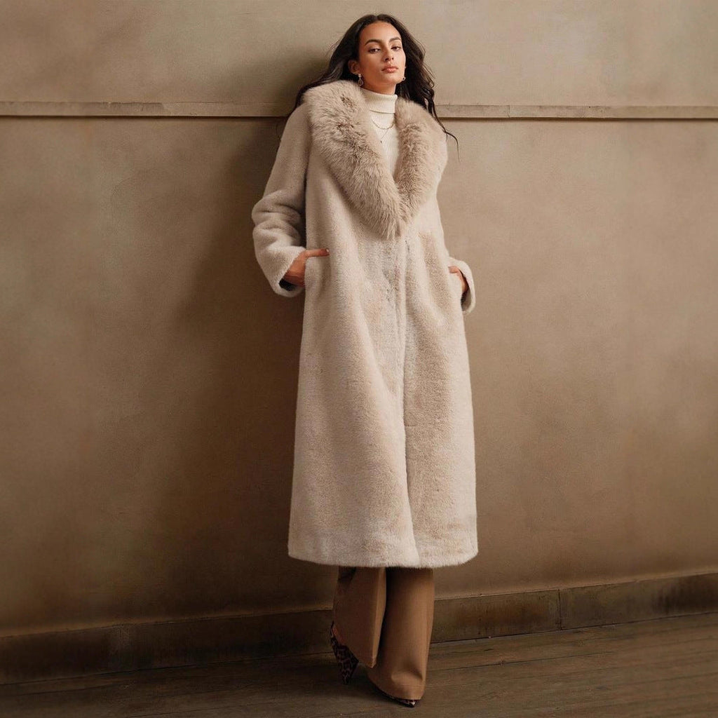 Women's Luxury Faux Fur Coat with Elegant Lapel