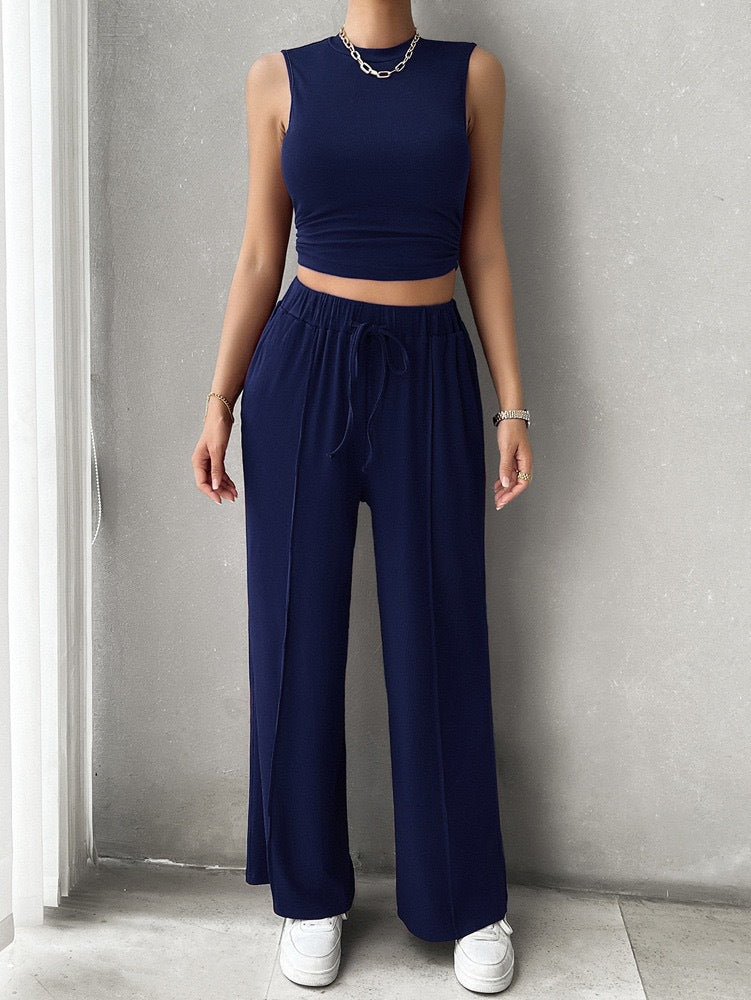 Women's Lounge Set with Sleeveless Top and Wide Pants