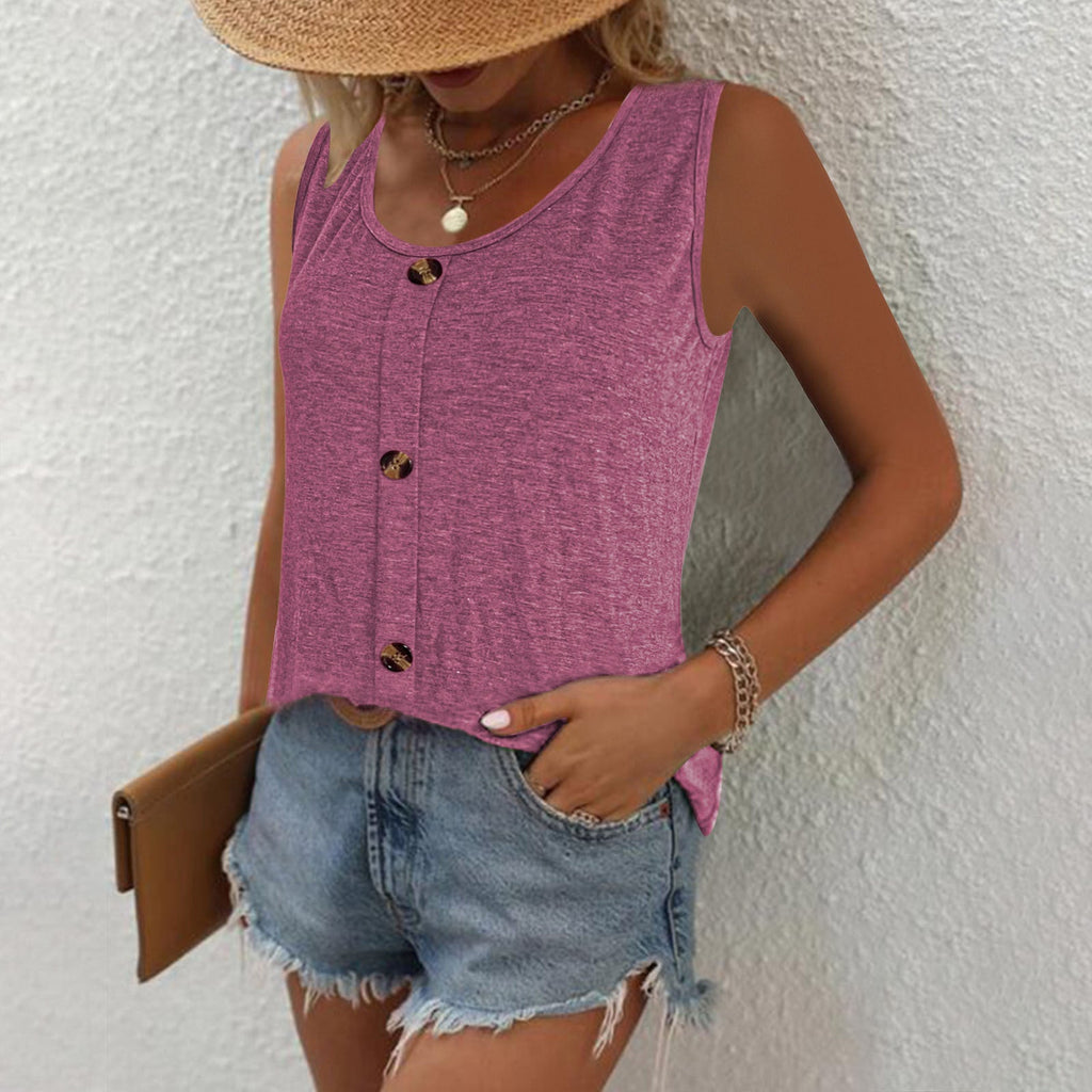 Sleeveless Top with Decorative Buttons and Relaxed Fit