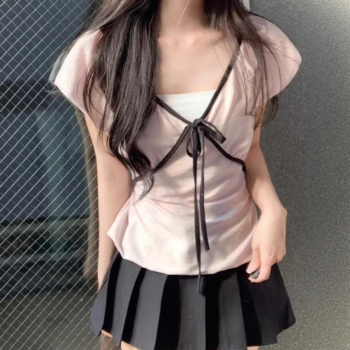 Women's Ruffled Blouse with Adjustable Tie Belt