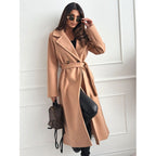 Women's Elegant Tailored Trench Coat with Closed Collar and Belt