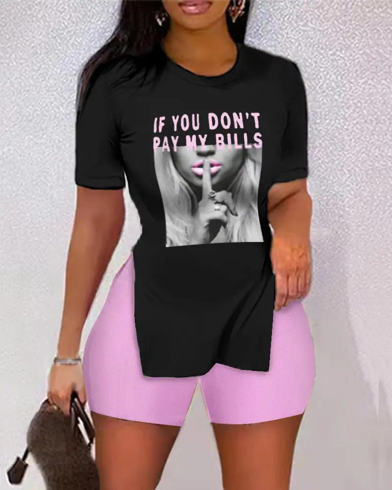 Women's Leisure Set with Animal Print and Shorts