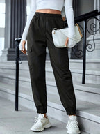 Women's Sporty Cargo Pants with Elastic Waistband and Pockets