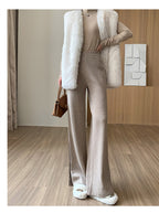 Women's Elegant Knit Pants with Decorative Button Details