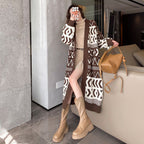 Women's Long Cardigan with Graphic Design and Deep Pockets