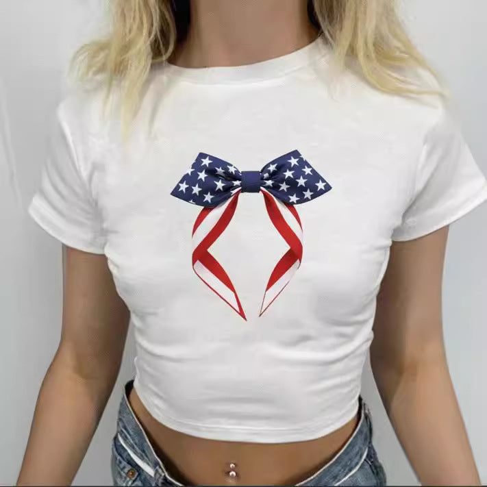 Women's Crop T-Shirt with Creative Bow Details