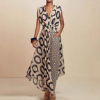 Elegant Jumpsuit with Wrap Belt and Geometric Pattern