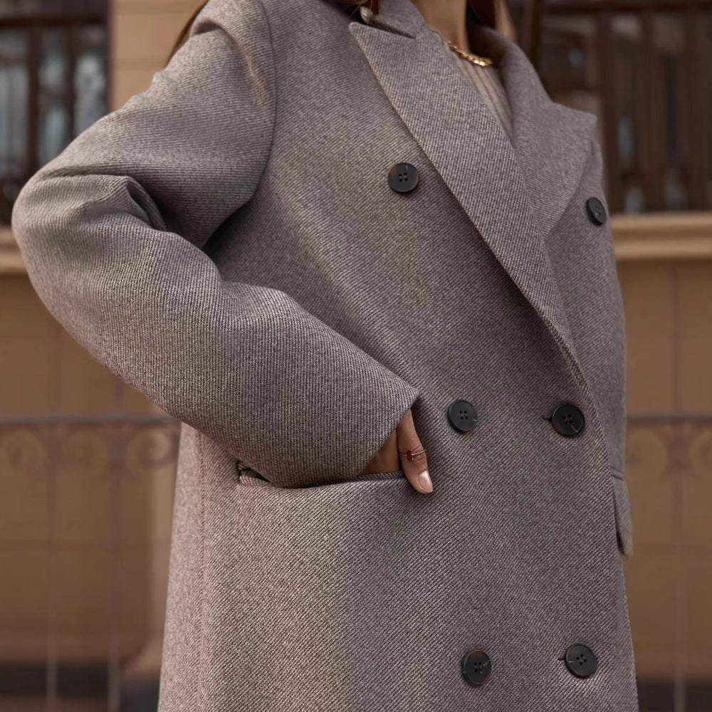 Elegant Double-Breasted Coat with Textured Details