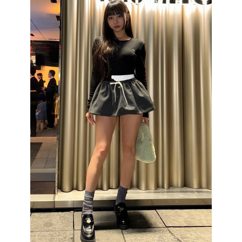 Women's Fashionable Mini Skirt with Elastic Waistband and Side Drawstring