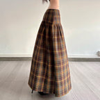 Women's Plaid Midi Skirt with High Waist and Voluminous Cut