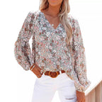 Women's Blouse with Floral Patterns and Airy Sleeves
