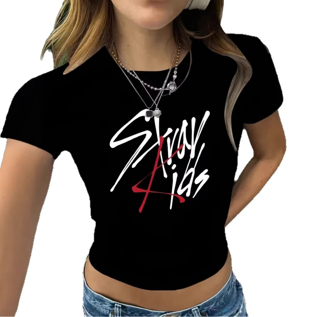 Women's Crop T-Shirt with Creative Lettering and Form-Fitting Cut