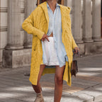 Women's Chunky Knit Cardigan with Hood and Cable Design