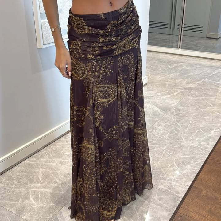 Women's Maxi Skirt with Draping and Paisley Print