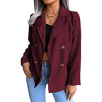 Women's Corduroy Jacket with Double-Breasted Button Placket and Modern Cut
