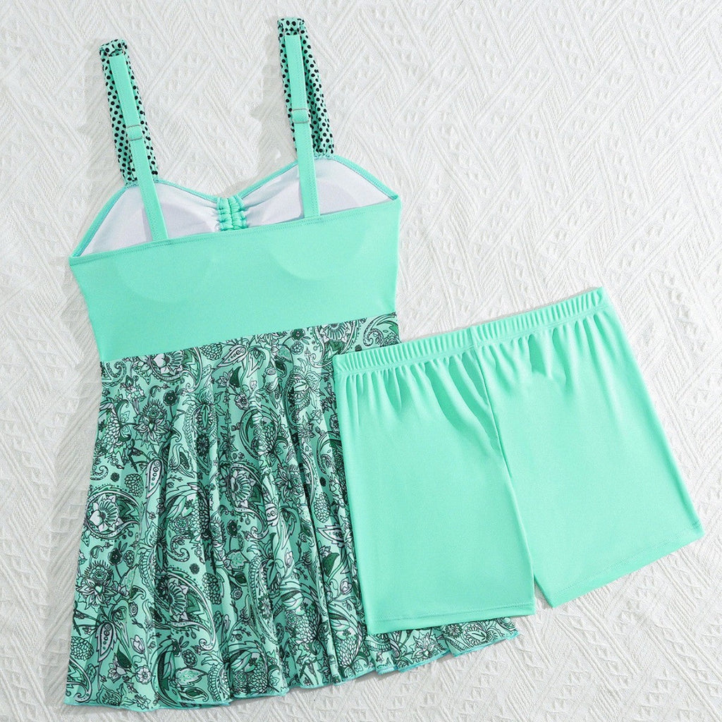 Women's Swimsuit Set with Feminine Skirt and Adjustable Straps