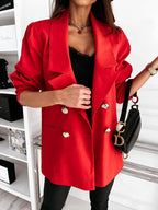 Women's Elegant Oversized Blazer with Pockets and Button Details