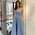 Women's Evening Dress with Fine Spaghetti Straps and Flowing Skirt
