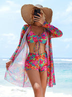 Women's Swim Set with Casual Kimono and Sporty Shorts