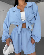 Women's Relaxed Shorts Set with Oversized Shirt