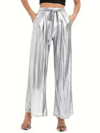 Women's Elegant Pleated Trousers with High-Gloss Finish