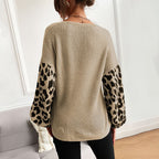 Women's Casual Pullover with Leopard Print and Loose Fit
