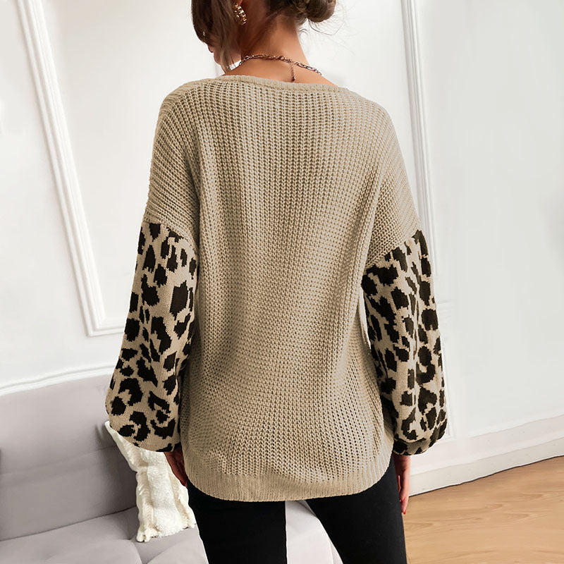 Women's Casual Pullover with Leopard Print and Loose Fit