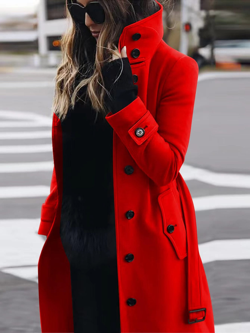 Women's Fashionable Trench Coat with High Collar and Elegant Buttons