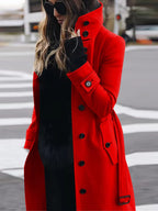 Women's Fashionable Trench Coat with High Collar and Elegant Buttons