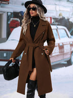 Women's Elegant Trench Coat with Waist Belt and Double-Breasted Buttons