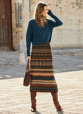 Women's Maxi Skirts with Modern Ethnic Pattern and Elastic Waistband