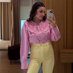 Women's Elegant Floral Embroidered Button-Down Blouse