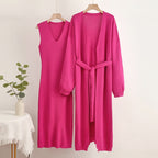 2-Piece V-Neck Dress and Cardigan Set