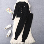 Women's Elegant Knit Suit Set with Button Details