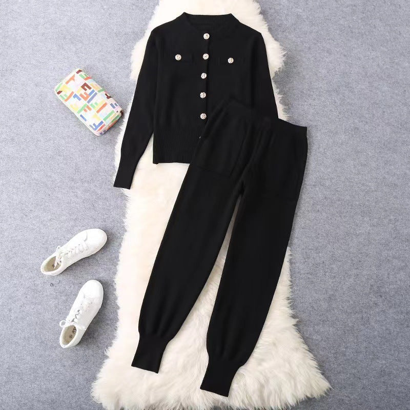 Women's Elegant Knit Suit Set with Button Details