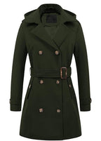 Women's Elegant Peacoat with Double-Breasted Button Placket and Waist Belt