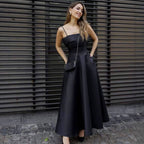 Women's Evening Dress with Fine Spaghetti Straps and Flowing Skirt