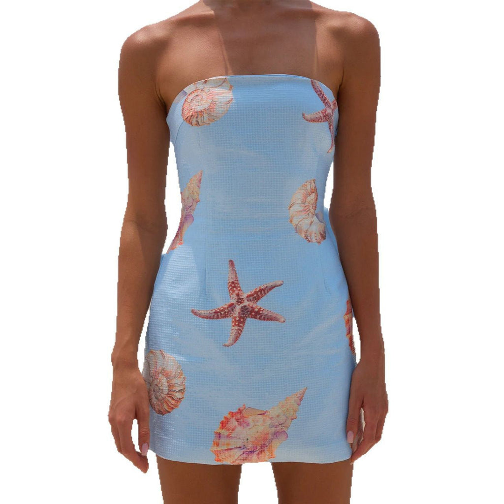 Bandeau Mini Dress with Maritime Shell Print