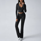 Women's form-fitting yoga set with high waist and V-neck